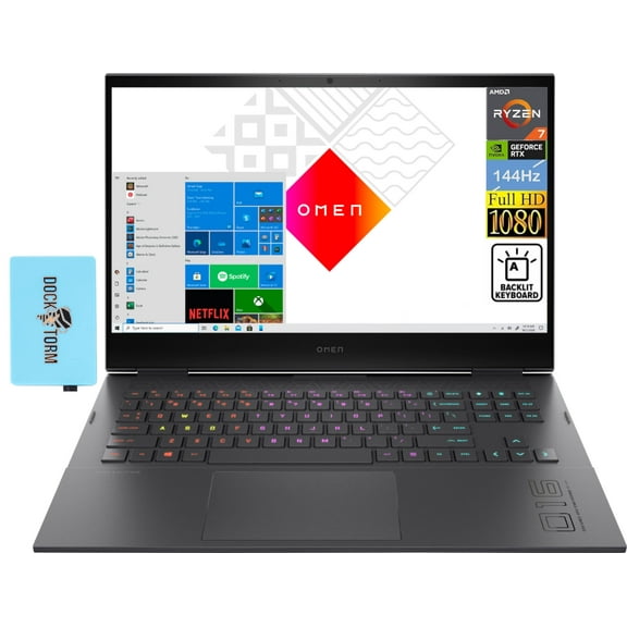 HP OMEN 16.1" 144Hz FHD IPS Gaming Laptop (AMD Ryzen 7 5800H 8-Core 3.2GHz, 16GB RAM, 2x1TB PCIe SSD, GeForce RTX 3050 Ti 4GB, RGB KYB, WiFi 6, BT 5.2, RJ-45, HD Webcam, Win10P) w/Dockztorm Dock