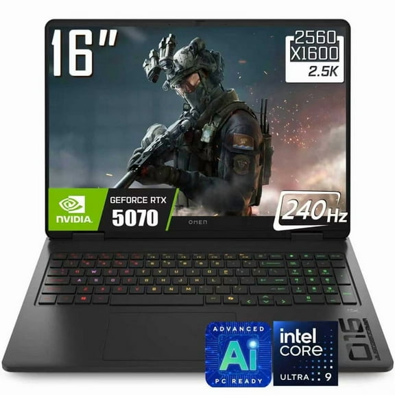 HP OMEN 16 Gaming Laptop, 16" 2560 x 1600 240Hz IPS Display, Intel Core Ultra 9 285H, GeForce RTX 5070, RGB Backlit Keyboard, 1080p Webcam, WiFi 6, Windows 11 Home(16GB DDR5 RAM | 1TB SSD)