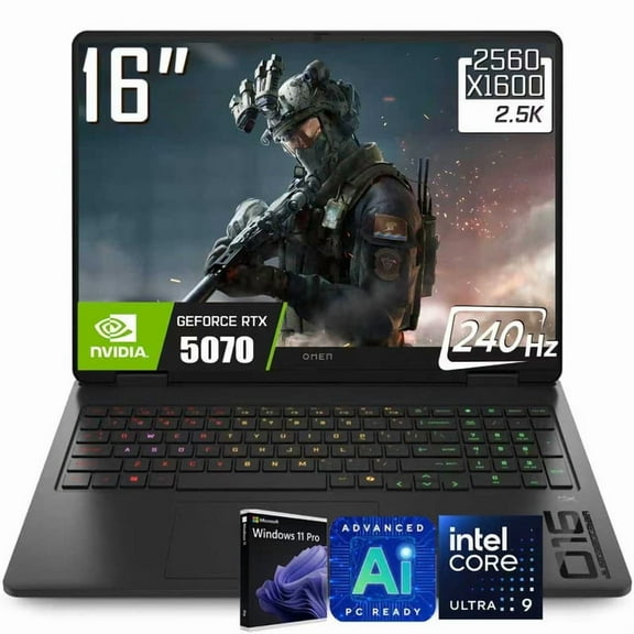 HP OMEN 16 Gaming Laptop, 16" 2560 x 1600 240Hz IPS Display, Intel Core Ultra 9 285H, GeForce RTX 5070, RGB Backlit Keyboard, 1080p Webcam, WiFi 6, Windows 11 Pro(32GB DDR5 RAM | 2TB SSD)