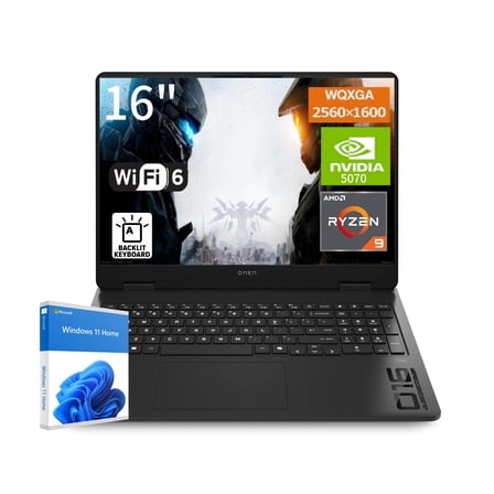 HP OMEN 16" Gaming Laptop, 2560 x 1600 Display, AMD Ryzen 9 8940HX, GeForce RTX 5070, RGB Backlit Keyboard, 1080p Webcam, WiFi 6, Windows 11 Home, Black(16GB DDR5 RAM | 512GB SSD)