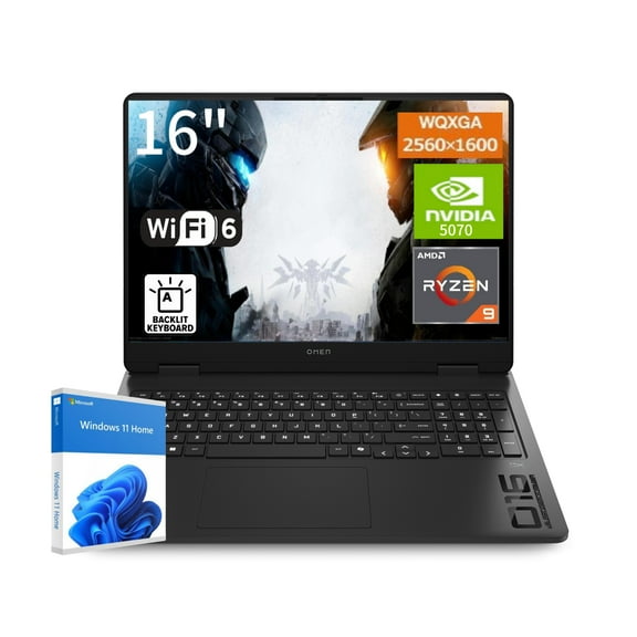 HP OMEN 16" Gaming Laptop, 2560 x 1600 Display, AMD Ryzen 9 8940HX, GeForce RTX 5070, RGB Backlit Keyboard, 1080p Webcam, WiFi 6, Windows 11 Home, Black(16GB DDR5 RAM | 512GB SSD)