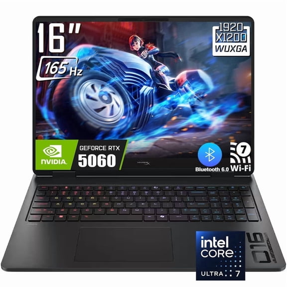 HP OMEN 16 HyperX Gaming Laptop, 16" 1920 x 1200 165Hz LED Display, Intel Core Ultra 7 356H, NVIDIA RTX 5060, RGB Backlit KB, Windows 11 Home(16GB DDR5 RAM / 512GB SSD)