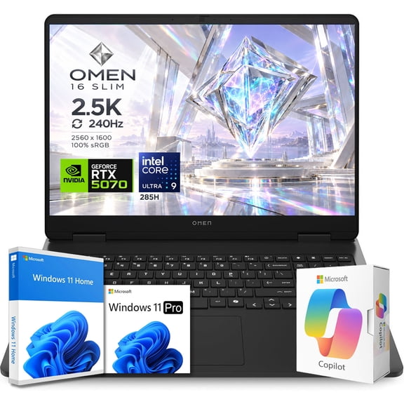 HP OMEN 16 Slim Gaming Laptop(2026 Edition), Intel Core Ultra 9 285H CPU, NVIDIA GeForce RTX 5070, 16" WQXGA (2560 x 1600) IPS 240Hz Display, 8GB DDR5, 256GB PCIe, Backlit Keyboard, Windows 11 Pro