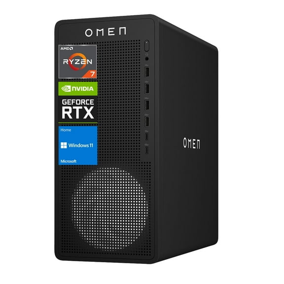 HP OMEN 16L RTX 5060 Gaming Desktop, AMD Ryzen 7 8700F, NVIDIA RTX 5060,32GB DDR5 RAM, 1TB SSD, DP, RJ-45, Wi-Fi 6, W11 Home, Black