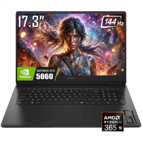 HP OMEN 17 Gaming Laptop, 17.3" 1920 x 1080 144Hz FHD Display, AMD Ryzen AI 9 365, GeForce RTX 5060, RGB Backlit KB, 1080p Webcam, 128GB Portable SSD, Windows 11 Home(16GB DDR5 RAM + 1TB SSD)