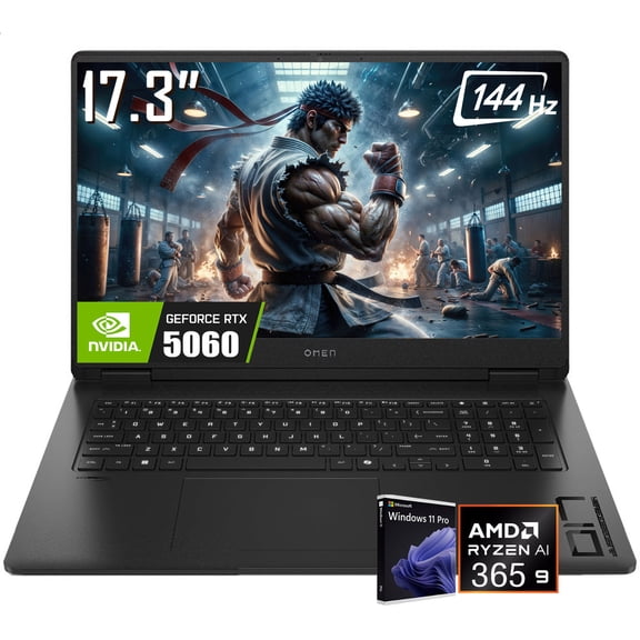 HP OMEN 17 Gaming Laptop, 17.3" 1920 x 1080 144Hz FHD Display, AMD Ryzen AI 9 365, GeForce RTX 5060, RGB Backlit KB, 1080p Webcam, 128GB Portable SSD, Windows 11 Pro(32GB DDR5 RAM & 1TB SSD)