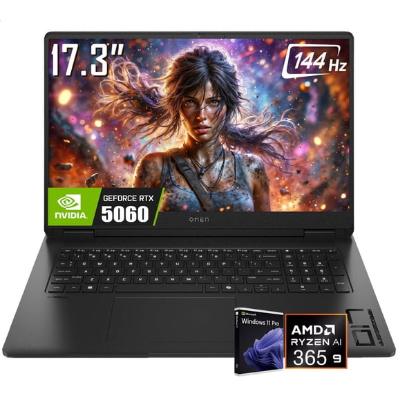 HP OMEN 17 Gaming Laptop, 17.3" 1920 x 1080 144Hz FHD Display, AMD Ryzen AI 9 365, GeForce RTX 5060, RGB Backlit KB, 1080p Webcam, Windows 11 Pro(32GB DDR5 RAM + 1TB SSD)