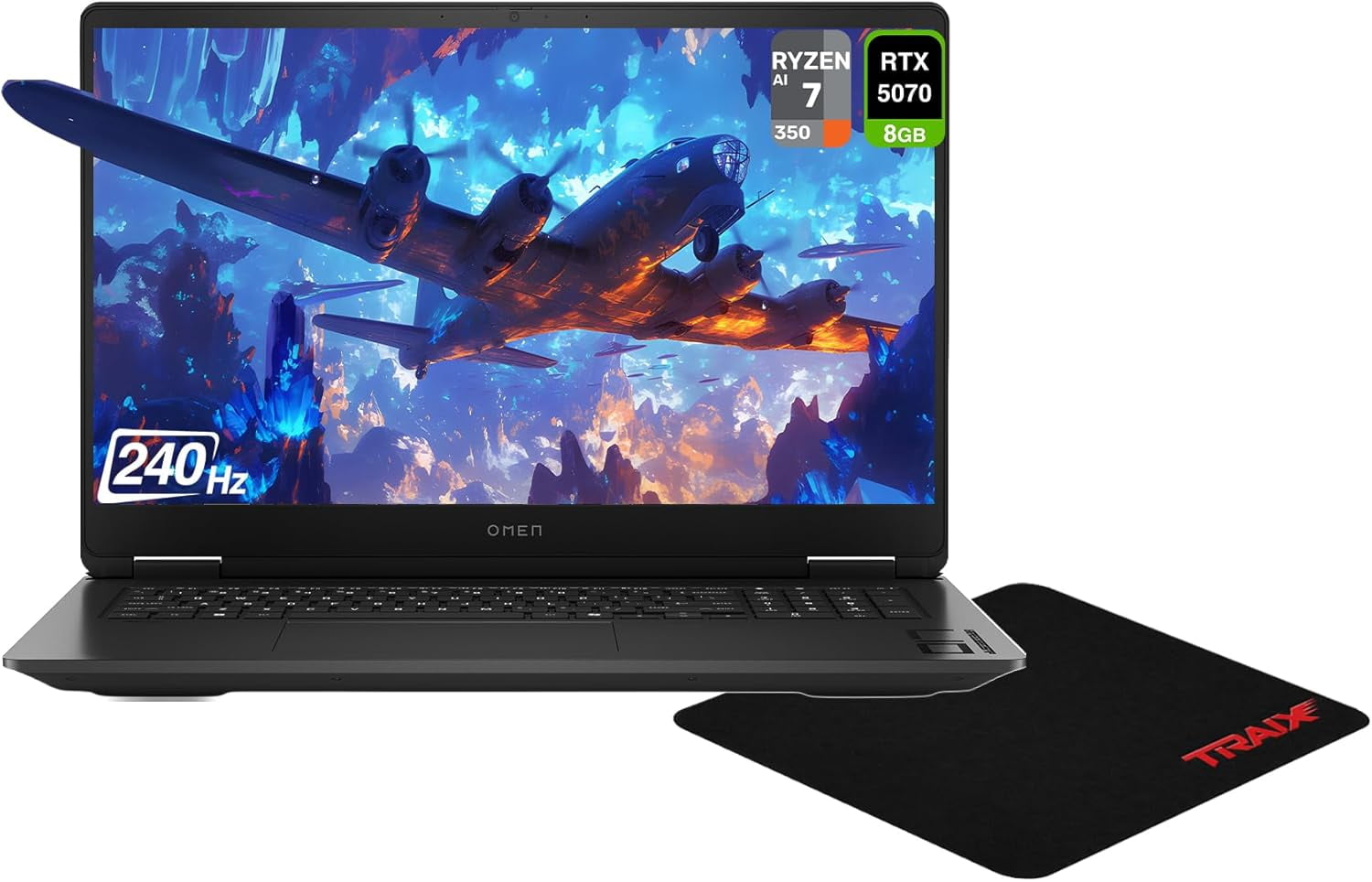 HP OMEN 17 Gaming Laptop, AMD Ryzen AI 7-350, 32 GB DDR5 RAM, 1 TB PCIe SSD, 17.3" QHD (2560x1440)240Hz, Nvidia G-Force RTX 5070, 1-zone Backlit Keyboard, W11 Home, Shadow Black+Traix MousePad