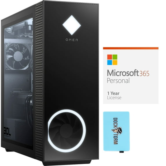 HP OMEN 30L Desktop PC (AMD Ryzen 5 5600G 6-Core, NVIDIA RTX 3060, 32GB RAM, 512GB m.2 SATA SSD + 1TB HDD (3.5), Wifi, Bluetooth, USB 3.2, HDMI, Win 11 Home) with Microsoft 365 Personal , Hub
