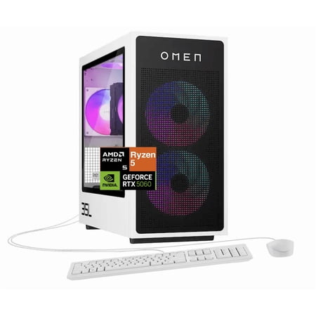 HP OMEN 35L AI Gaming Desktop PC (AMD Ryzen 5 8400F, GeForce RTX 5060 8GB GDDR7, 128GB DDR5, 1TB PCIe SSD + 3TB HDD, RGB Fans, 500W PSU, WiFi 6, Bluetooth 5.3, RJ-45, 3 Display Port, HDMI, Win 11 Pro)