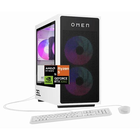 HP OMEN 35L AI Gaming Desktop PC (AMD Ryzen 5 8400F, GeForce RTX 5060 8GB GDDR7, 64GB DDR5, 2TB PCIe SSD, RGB Fans, 500W PSU, WiFi 6, Bluetooth 5.3, RJ-45, 3 Display Port, HDMI, Win 11 Home)