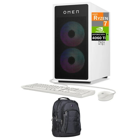 HP OMEN 35L Gaming Desktop PC (AMD Ryzen 7 8700G, GeForce RTX 4060 Ti 8GB GDDR6, 16GB DDR5, 1TB SSD, RGB Fans, Air Cooling, 600W PSU, WiFi 6, Bluetooth 5.3, RJ-45, Win 11 Home) w/Premium Backpack