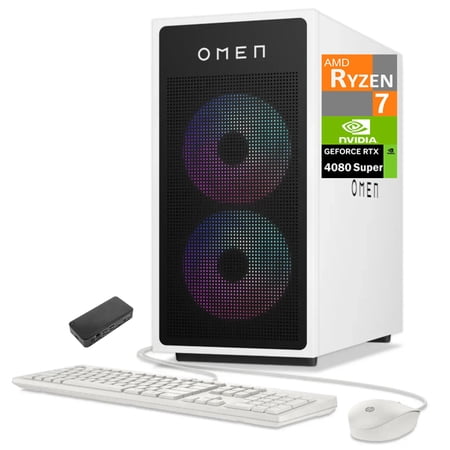 HP OMEN 35L Gaming Desktop PC (AMD Ryzen 7 8700G, GeForce RTX 4080 Super 16GB GDDR6X, 32GB DDR5, 256GB PCIe SSD + 2TB HDD, RGB Fans, Air Cooling, 850W PSU, WiFi 6, Win 11 Pro) w/USB-C Dock