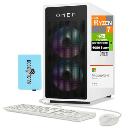HP OMEN 35L Gaming Desktop PC (AMD Ryzen 7 8700G, GeForce RTX 4080 Super 16GB GDDR6X, 32GB DDR5, 512GB PCIe SSD + 6TB HDD, RGB Fans, Win 11 Pro) w/Microsoft 365 Personal , DKZ USB Port Expander