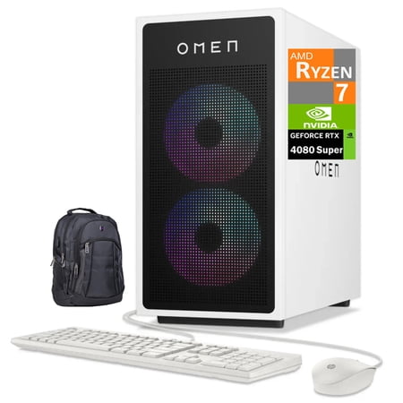 HP OMEN 35L Gaming Desktop PC (AMD Ryzen 7 8700G, GeForce RTX 4080 Super 16GB GDDR6X, 64GB DDR5, 512GB PCIe SSD + 6TB HDD, RGB Fans, Air Cooling, 850W PSU, WiFi 6, Win 11 Pro) w/Premium Backpack