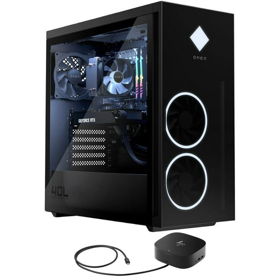 HP OMEN 40L Gaming/Entertainment Desktop PC (AMD Ryzen 7 5700G 8-Core, GeForce RTX 3070, 16GB RAM, 2TB PCIe SSD, Wifi, USB 3.2, HDMI, Win 11 Home) with G2 Universal Dock
