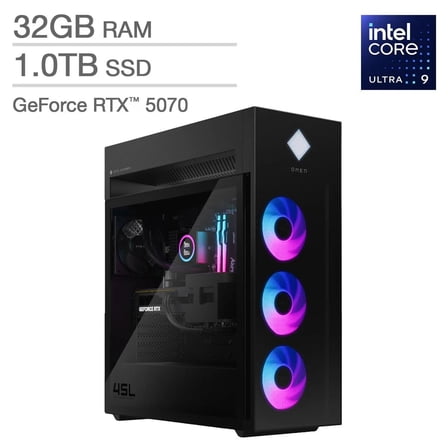 HP OMEN 45L Gaming Desktop PC - Intel Core Ultra 9 285K - NVIDIA GeForce RTX 5070 - 32GB Memory - 1TB SSD - Windows 11 Home