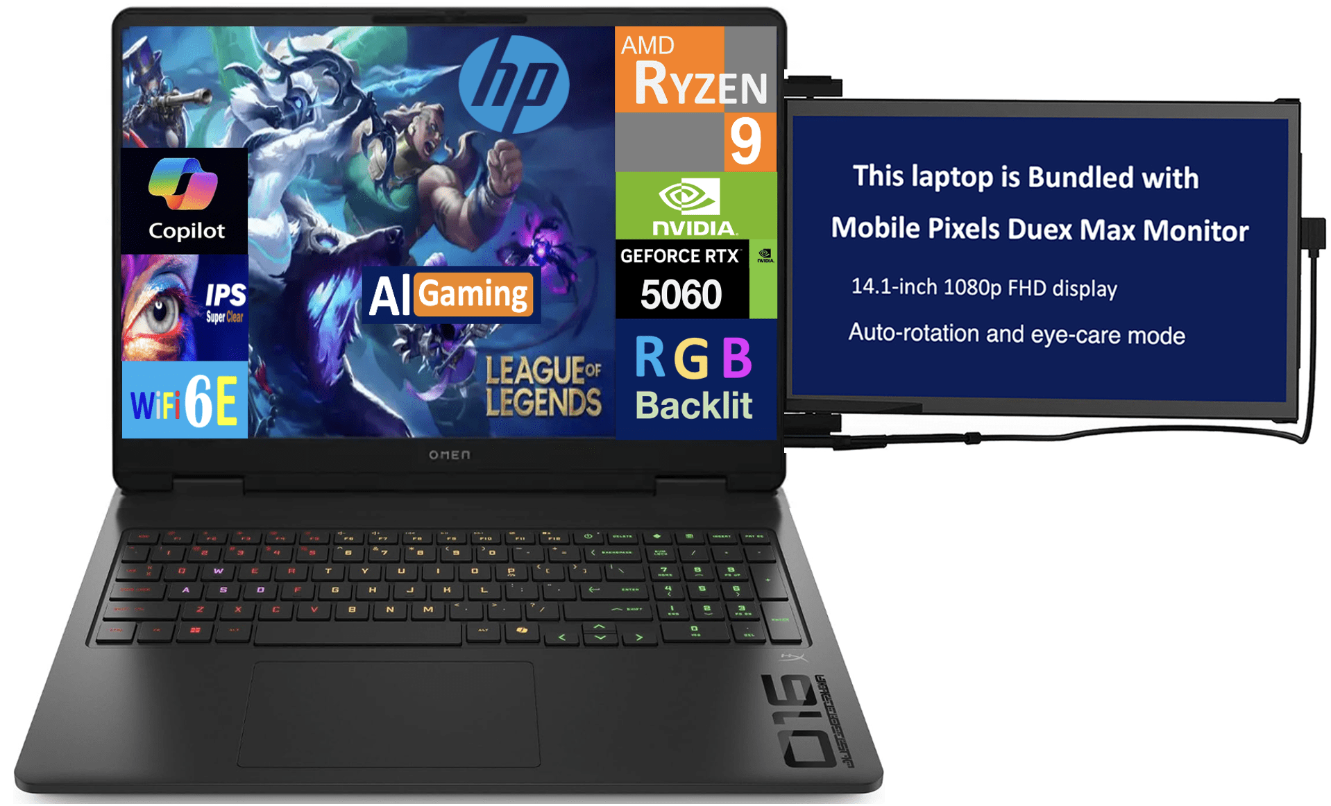 HP OMEN AI Gaming Laptop 144Hz IPS WUXGA Display (AMD Ryzen  8940HX, NVIDIA GeForce RTX 5060 8GB, 32GB DDR5, 2TB PCIe SSD, 3-Zone RGB  KB, WiFi