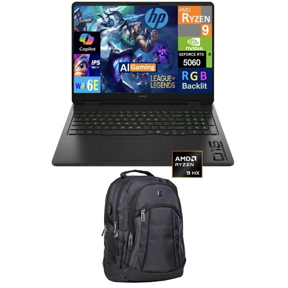 HP OMEN AI Gaming Laptop 16.0in 144Hz IPS WUXGA Display (AMD Ryzen 9 8940HX, NVIDIA GeForce RTX 5060 8GB, 32GB DDR5, 2TB PCIe SSD, 3-Zone RGB KB, WiFi 6E, Webcam, Win 11 Home) w/Premium Backpack