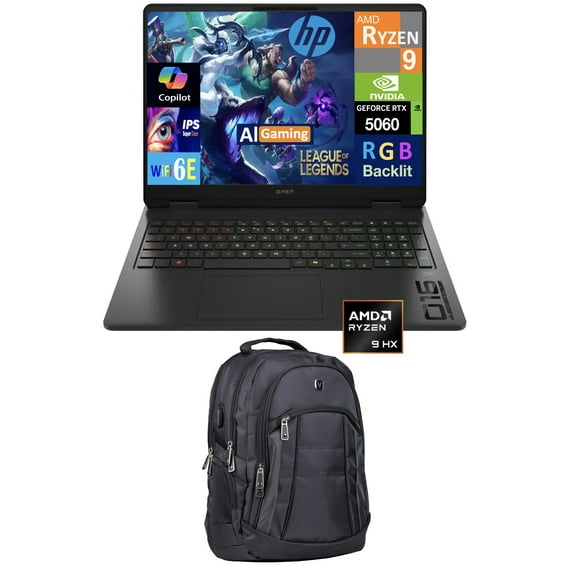 HP OMEN AI Gaming Laptop 16.0in 144Hz IPS WUXGA Display (AMD Ryzen 9 8940HX, NVIDIA GeForce RTX 5060 8GB, 32GB DDR5, 2TB PCIe SSD, 3-Zone RGB KB, WiFi 6E, Webcam, Win 11 Home) w/Premium Backpack