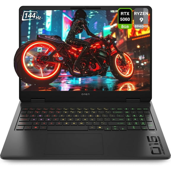 HP OMEN Gaming Laptop, AMD Ryzen 9-8940HX, 32 GB DDR5 RAM, 1 TB PCIe SSD, 16" 2K (1920x1200) 144Hz Display, Nvidia G-Force RTX 5060, Backlit Keyboard, W11 Home, Shadow Black