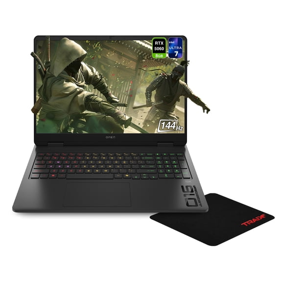 HP OMEN Gaming Laptop, Intel Ultra 7-255H, 16 GB DDR5 RAM, 2 TB PCIe SSD, 16" 2K (FHD+ 1920x1200) 144Hz Display, Nvidia G-Force RTX 5060, RGB Backlit Keyboard, W11 Home, Shadow Black + Traix MousePad
