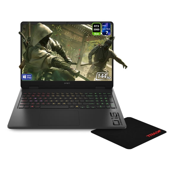 HP OMEN Gaming Laptop, Intel Ultra 7-255H, 32 GB DDR5 RAM, 1 TB PCIe SSD, 16" 2K (FHD+ 1920x1200) 144Hz Display, Nvidia G-Force RTX 5060, RGB Backlit Keyboard, W11 Pro, Shadow Black + Traix MousePad