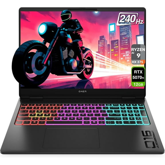 HP OMEN MAX Gaming Laptop, AMD Ryzen AI 9 HX 375, 32 GB DDR5 RAM, 1 TB PCIe SSD, 16" WQXGA (2560x1600) 240Hz Display, Nvidia G-Force RTX 5070 Ti, RGB Backlit Keyboard, W11 Pro, Shadow Black