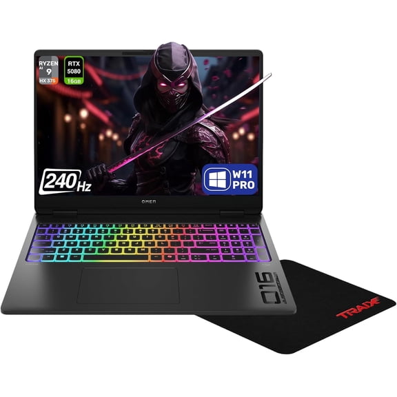 HP OMEN MAX Gaming Laptop, AMD Ryzen AI 9 HX 375, 32 GB DDR5 RAM, 1 TB PCIe SSD, 16" WQXGA (2560x1600)240Hz, Nvidia G-Force RTX 5080, RGB Backlit Keyboard, W11 Pro, Shadow Black+Traix MousePad