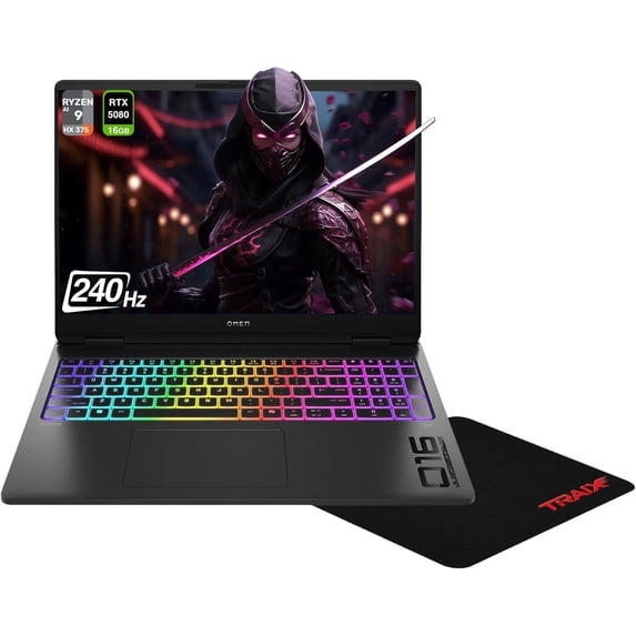 HP OMEN MAX Gaming Laptop, AMD Ryzen AI 9 HX 375, 32 GB DDR5 RAM, 1 TB PCIe SSD, 16" WQXGA (2560x1600)240Hz, Nvidia G-Force RTX 5080, RGB Backlit Keyboard, W11 Home, Shadow Black+Traix MousePad