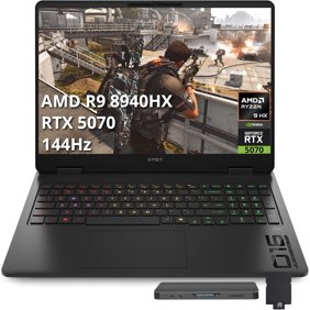HP Omen 16" FHD 144Hz Gaming Laptop, AMD Ryzen 9 8940HX, NVIDIA GeForce RTX 5070, 16GB DDR5, 512GB PCIe SSD, Backlit Keyboard, Wi-Fi 6, FHD Camera, Win 11 Pro, Black, 1TB Docking Station Set
