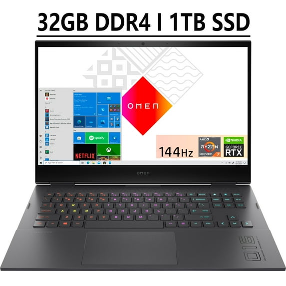 HP Omen 16 Gaming Laptop 16.1" Diagonal FHD IPS 144Hz Display AMD Octa-Core Ryzen 7 5800H 32GB DDR4 1TB SSD NVIDIA GeForce RTX 3050 Ti 4GB RGB Backlit Keyboard B&O Audio HDMI USB-C Win11 Black