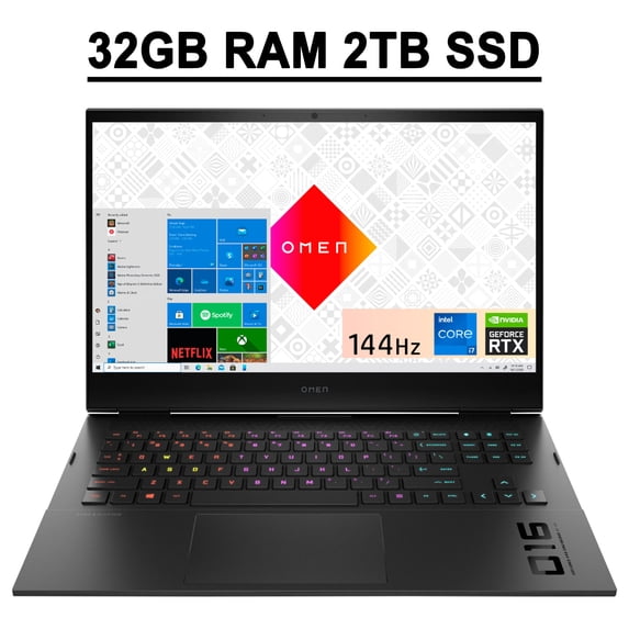 HP Omen 16 Gaming Laptop 16.1" FHD IPS 144Hz 7ms (100% sRGB) 11th Gen Intel 8-Core i7-11800H 32GB RAM 2TB SSD NVIDIA Geforce RTX 3060 6GB RGB Backlit Keyboard Thunderbolt 4 WiFi6E Win11 Black