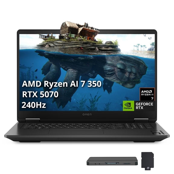 HP Omen 17.3" QHD 240Hz Gaming Laptop, AMD Ryzen AI 7 350, 16GB DDR5, 2TB Storage(1TB SSD+1TB Docking Station Set), GeForce RTX 5070, Backlit Keyboard, Numeric Keypad, Win 11, Black