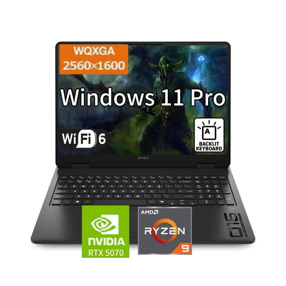 HP Omen Gaming Laptop 16" WQXGA , AMD Ryzen 9 8940HX,&nbsp;NVIDIA GeForce RTX 5070 Graphics,16GB DDR5, 512GB SSD, Backlit Keyboard, Windows 11 Pro, W/0 Mouse