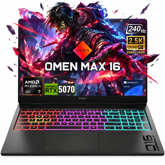 HP Omen MAX RTX 5070 Gaming Laptop, 16" WQXGA 240Hz, AMD Ryzen AI 7 350, 16GB DDR5, 1TB SSD, Windows 11 Home