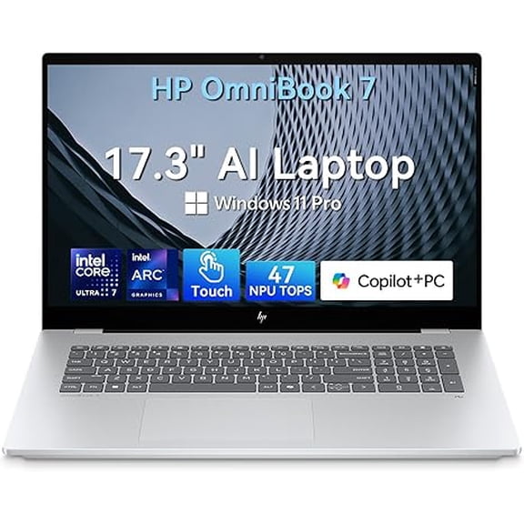 HP OmniBook 17.3" FHD Touchscreen Laptop, Intel Core Ultra 7 256V, RTX 4050 6GB, 16GB LPDDR5X RAM, 2TB PCIe SSD, WiFi 7, Thunderbolt 4, AI PC, Windows 11 Pro
