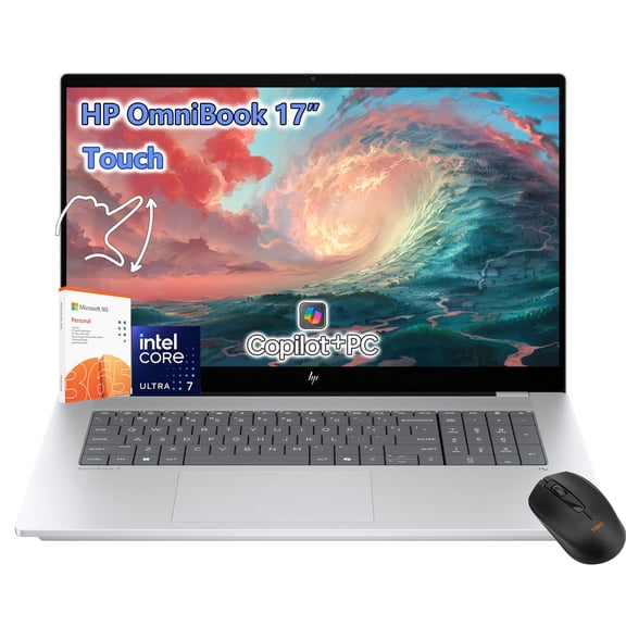 HP OmniBook 17 inch Touchscreen Laptop -Intel Core Ultra 7 -32GB RAM| 1TB SSD -Backlit Keyboard -25.5 Hours Battery -Windows 11 Pro Copilot AI PC -Business Work Office College Gaming