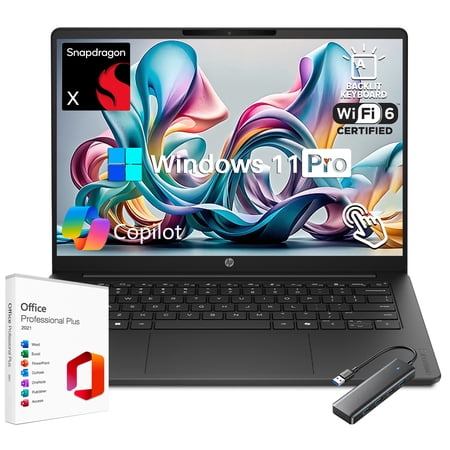 HP OmniBook 3 14 Touchscreen Laptop, Snapdragon X1 Processor(45 Tops NPU), 16GB RAM,512GB SSD, IPS Copilot+ AI PC, 12+ Hour Battery Life, Windows 11 Pro, WiFi 6E, Backlit Keyboard, Lifetime Office