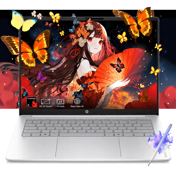 HP OmniBook 3 14-inch AI Laptop, 2K 16:10 Touchscreen, Snapdragon X1-26-100, 16GB RAM, 512GB SSD, 32.25 Hr Battery, 3.13 Pounds, FHD Camera, Copilot+ PC, w/Stylus Pen
