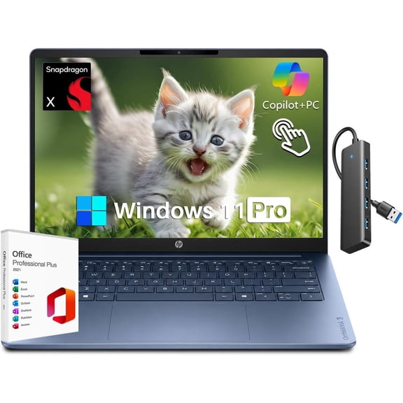 HP OmniBook 3 14 inch Next Gen AI PC, Snapdragon X X1-26-100, 2K IPS Touchscreen Laptop for Student & Business, 16 GB LPDDR5 RAM, 2TB SSD, Qualcomm Adreno GPU, Win 11 Pro, Starlit Blue