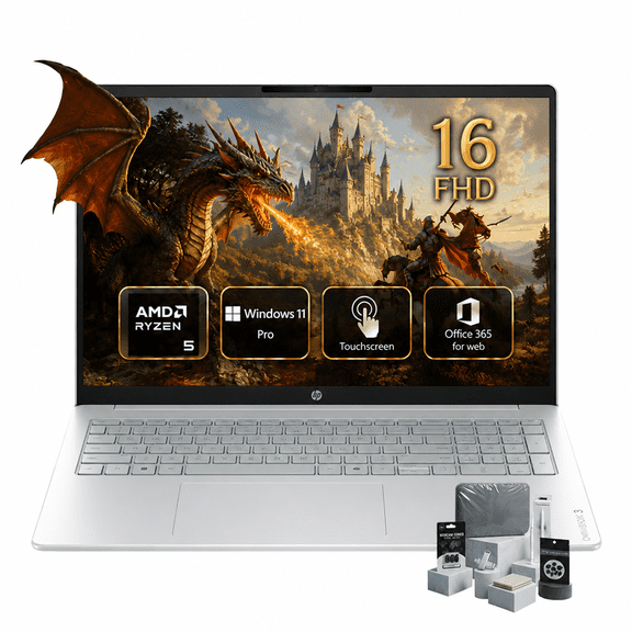 HP OmniBook 3 16" 2K Touchscreen Laptop, AMD Ryzen 5 40 Processor, 8GB RAM, 512GB SSD, AMD Radeon 610M, Windows 11 Pro, Office 365 for web, Silver
