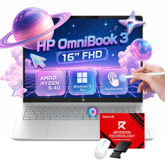 HP OmniBook 3 16 Inch Touchscreen Laptop for Business, AMD Ryzen 5 40, 8GB RAM, 512GB SSD, AMD Radeon 610M Graphics, Windows 11 Pro, Silver