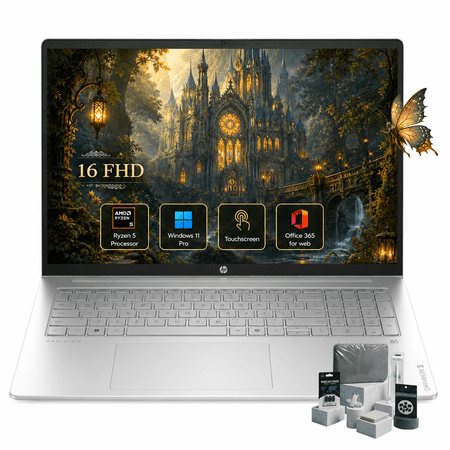 HP OmniBook 3 16" Touchscreen Laptop, 2K IPS Display, AMD Ryzen 5 40 Series, 8GB RAM, 256GB SSD, AMD Radeon 610M Graphics, Windows 11 Pro, Office 365 for web, Glacier Silver