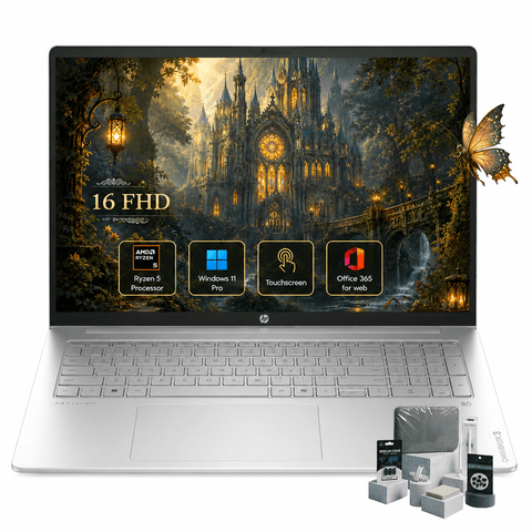 HP OmniBook 3 16" Touchscreen Laptop, 2K IPS Display, AMD Ryzen 5 40 Series, 8GB RAM, 256GB SSD, AMD Radeon 610M Graphics, Windows 11 Pro, Office 365 for web, Glacier Silver