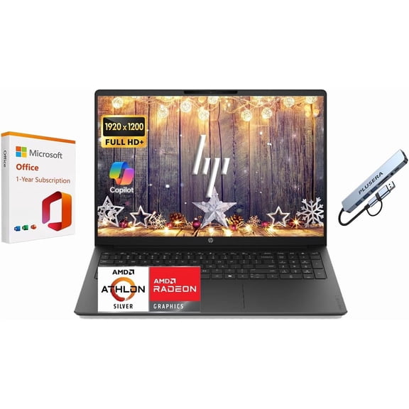 HP OmniBook 3 16" WUXGA Business & Student Computer with 1-Year Office 365 & Copilot AI, AMD Athlon Silver 10 Processor, 1TB SSD, 4GB RAM, Win 11 Pro, FHD Camera, PLUSERA Docking Hub, Jet Black