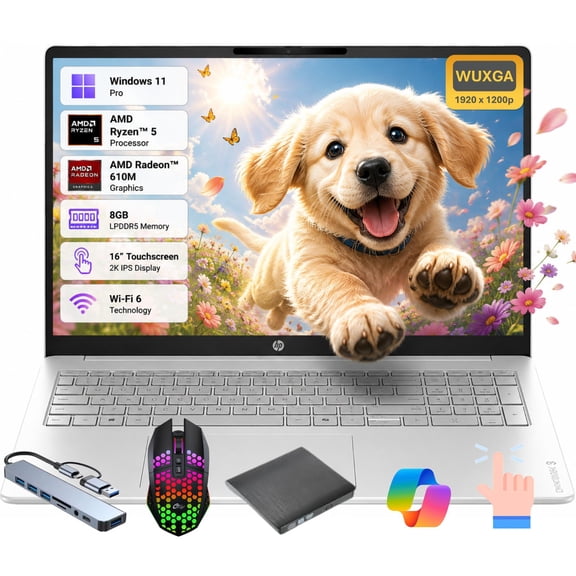 HP OmniBook 3 16 inch Laptop Next Gen AI PC 2K IPS Touch Display AMD Ryzen 5 40 8GB 512GB SSD Windows 11 Pro Mica Silver