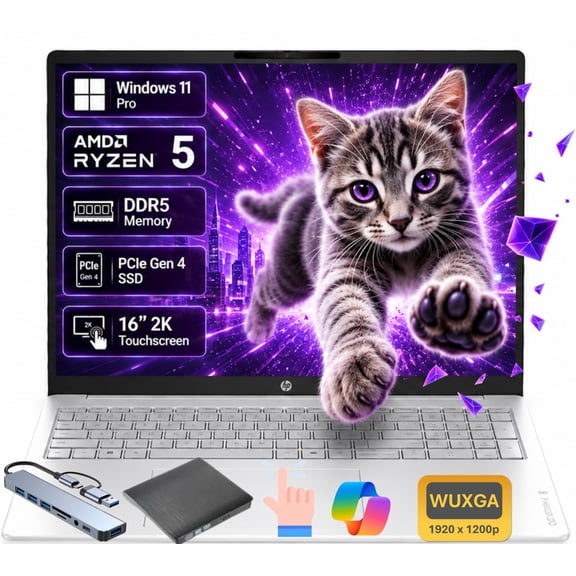 HP OmniBook 3 16 inch Laptop Next Gen AI PC FHD IPS Touch Windows AMD Ryzen 5 40 8GB DDR5 512GB SSD Meteor Silver Windows 11 Pro