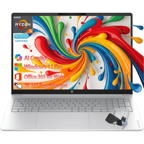 HP OmniBook 3 16 inch Laptop PC, 2K Touchscreen Display, AMD Ryzen 5 40, 8 GB RAM, 256 GB SSD, AMD Radeon 610M GPU, Windows 11 Pro, Glacier Silver