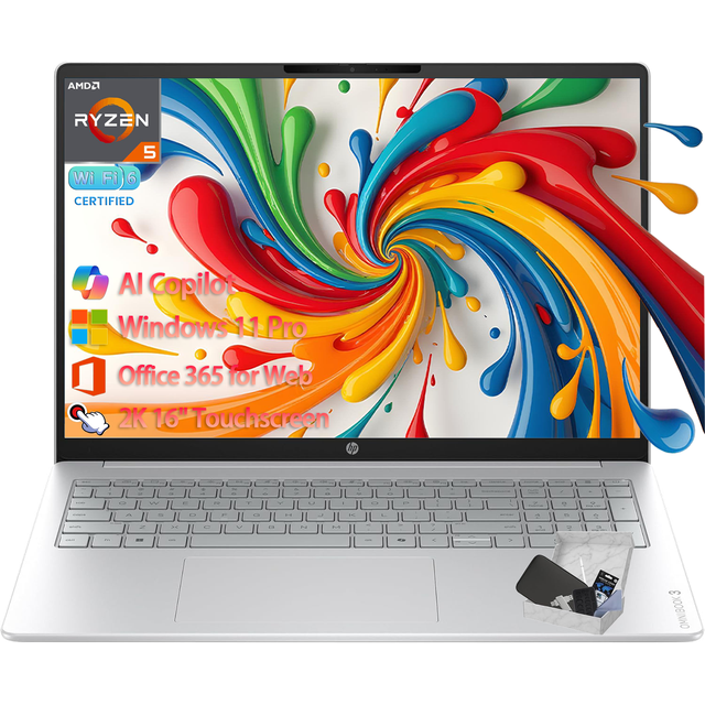 HP OmniBook 3 16 inch Laptop PC, 2K Touchscreen Display, AMD Ryzen 5 40 ...